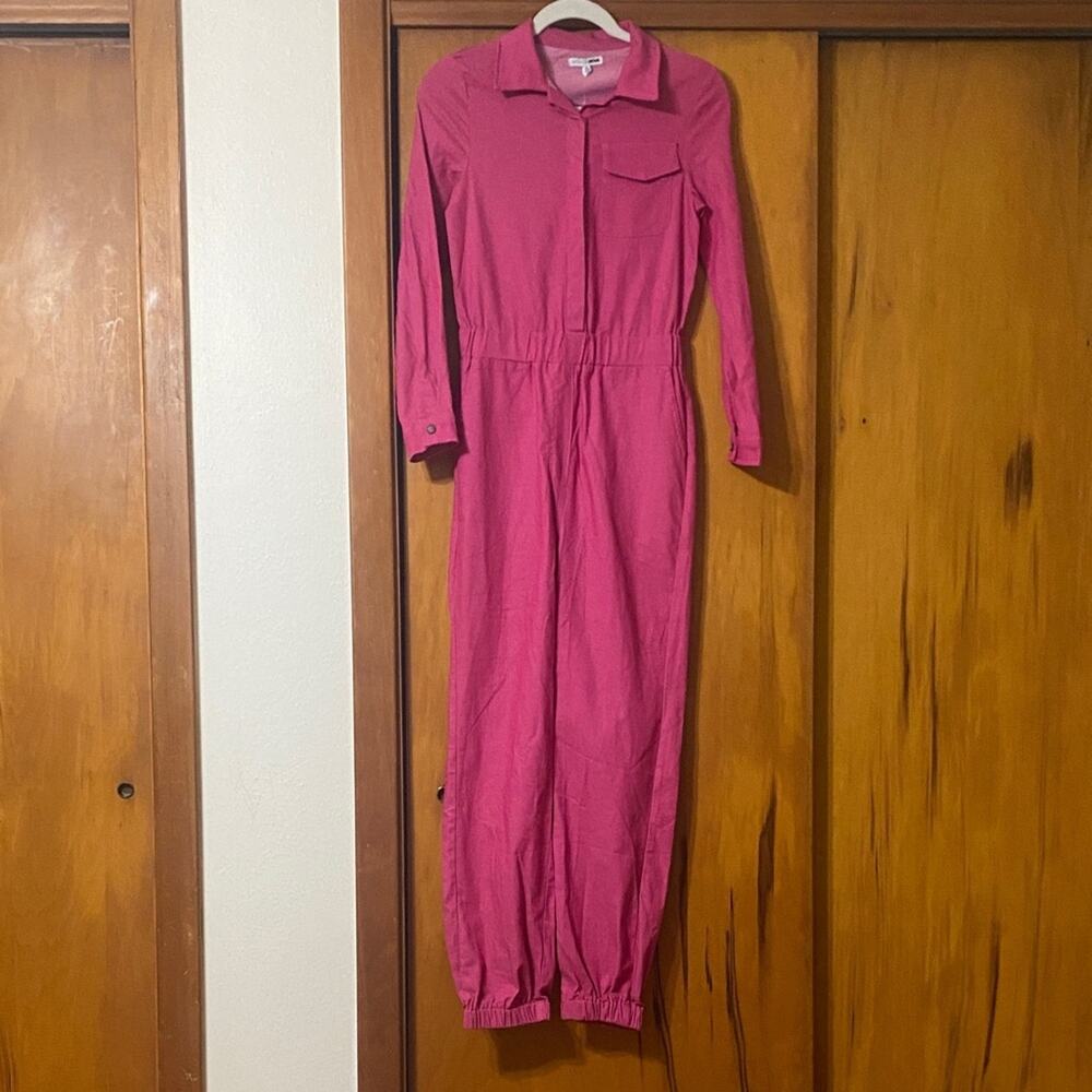 NWT Aviator Babe Neon Pink Jumpsuit Coveralls Button Pockets Rave Party Festival